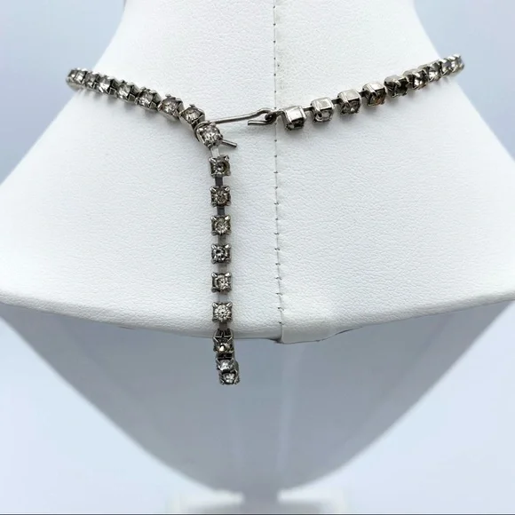 Vintage Clear Rhinestone Faux Diamond Ornate Choker Necklace - Picture 9 of 13